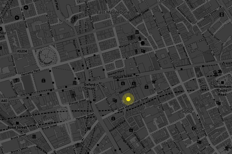 Map showing Sucre on Great Marlborough Street, Soho
